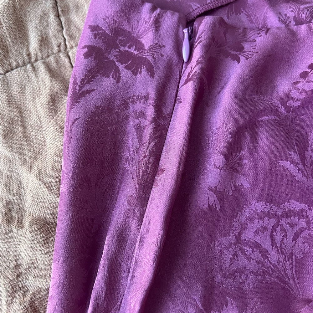 PAIGE Pink Silk Ruched midi skirt XSmall Damask Floral Women's Dusty Plum 90s - Picture 8 of 13